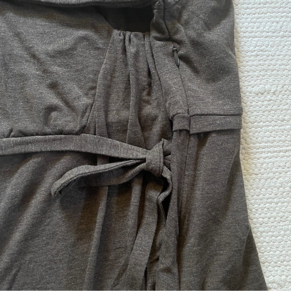 Ann Taylor LOFT Brown Stretchy Midi Tie Front Dress Side Zip 3/4 Sleeves Size 2P - Picture 5 of 10